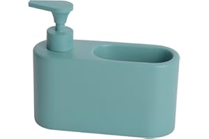 KOOK TIME Distributeur Liquide Vaisselle Porte Eponge pour Cuisine - Distributeur Savon Liquide pour Les Mains avec Espace Porte éponge - Porte Savon Cuisine - Céramique Sarcelle Mat