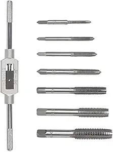 8PCS Tap Wrench Set, Metric Tap Set, Tap Machine Hand Screw Thread Taps Set Thread Metric Plug Tap Drill Bits Set M3 M4 M5 M6 M8 M10 M12 with Adjustable Tap Reamer Wrench Hardware Tool 1/16-1/2