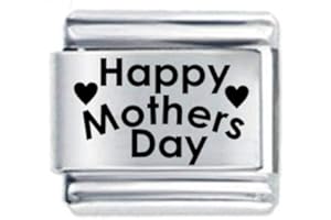 DAISY CHARM Happy Mothers Day Hearts Etched Italian Charm compatable with all 9mm Italian Style Charm Bracelets