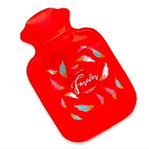 Rack Jack Mini Hot Water Heating Cute Bag for Portable Travel for Period or other Pain Relief PVC Material - 250 ml - Feathers - Red