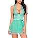 Produktbild Yazidan Frau Blume Spitze Unterwäsche Schlank Puppe Tief V-Ausschnitt Nachtwäsche Bowknot Chemise Halfter Zauberhaft Gurt Nachthemd Pure Farbe Schlaf-Kleid Büstenhalter(Grün,L)
