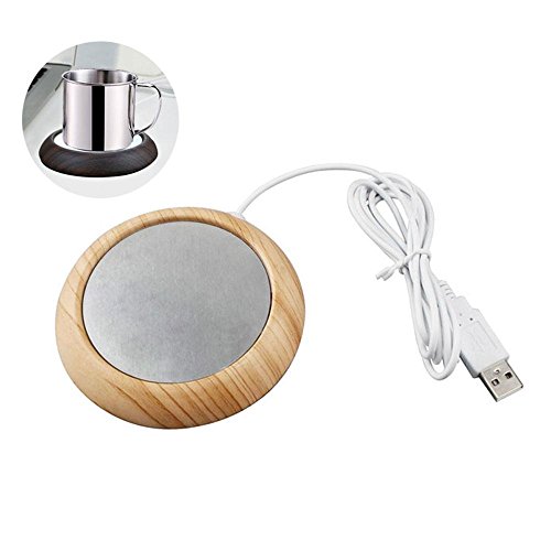Preisvergleich Produktbild OXOQO Kaffeetasse Wärmer, USB Desktop-Tassenwärmer, elektrische Tee-Getränkeheizung mit Aluminiumplatte für Office Home (Licht Nussbaumholz)