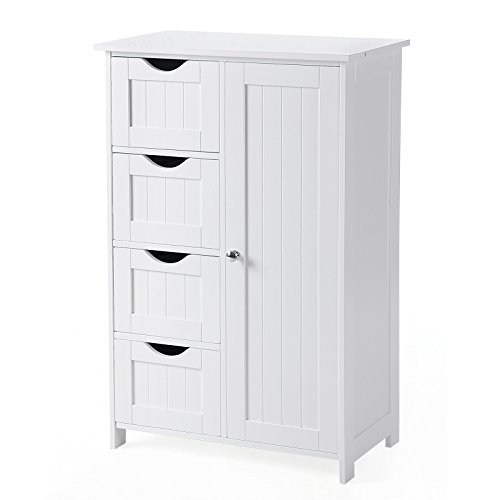 Songmics Badschrank Beistellschrank Kommode mit 4 Schubladen u. 1 Schrank-Abteil aus Holz weiß 55 x 81 x 30 cm (B x H x T) LHC41W