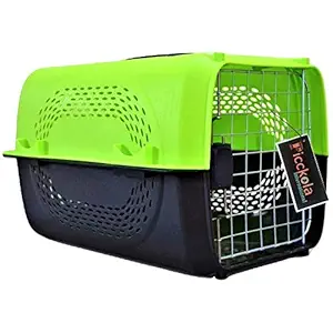 Picckola International Imported Plastic Portable Pet Travel Carrier Dog Cat Rabbit Hinged Door Folding Collapsible Transport Box Crate Cage Size 19.5 x 13 x 12.5 Inch for Puppy Cats (Green)