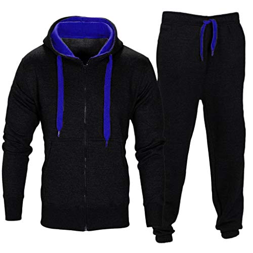 Preisvergleich Produktbild Amphia - Herren Sportswear - Hoodie Sweatshirt + Sporthose eingestellt, Männlich Winter Warm Lässig Reißverschluss Dicker Fleece Mantel Baumwolle gefütterte Jacke(Schwarz,XL)