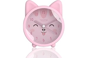 Réveil animal mignon pour enfants, sans tic-tac, lapin, chat/cerf, réveil silencieux avec rétroéclairage (chat, rose)