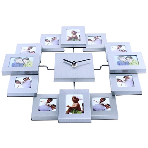 SOLEDI Bilderrahmen Wanduhr für Erinnerung von der schönen Zeit mit Ihren Familien Freunden Geliebten silbern - 3
