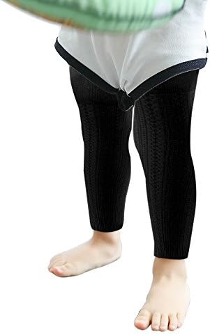 QIYUSHOW Infant / Toddler Girls Solid Knit Footless Tights Leggings for Winter (6-12 Months, Black)