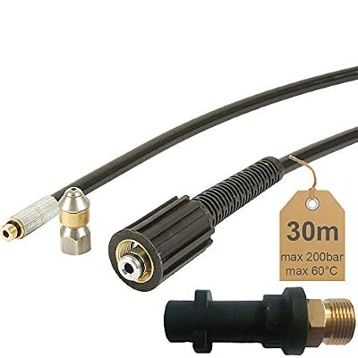 McFilter Tuyau de nettoyage de canalisation,30 m, 200 bar 60 °C – avecBuse rotative | avecAdaptateur | Idéal pour nettoyeur haute pression Kärcher,... | de Mcfilter