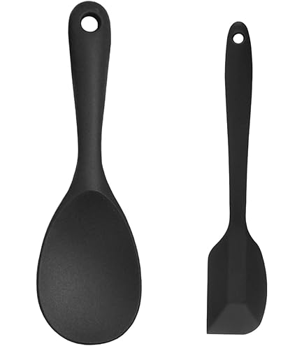 Cucchiaio Da Riso In Silicone - Paletta Antiaderente Per Mescolare, Rosso E Nero, Resistente Al Calore