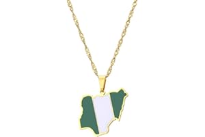 LUTAKU Nigeria Map and Flag Necklace for Women Men, Nigeria Necklace Pendant Charm, Stainless Steel Map Jewelry Accessories