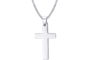 Joielavie Collier Pendentif 35MM Croix Crucifix Sacré Lisse Poli Chaîne Acier Inoxydable Bijoux Fantaisie Cadeau Homme Femme - Argent