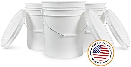 Set of 3 Plastic 5 Gallon Food Grade, BPA Free Pails and Lids 90 Mil