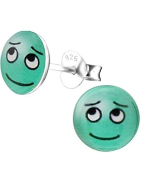Laimons Kids Kinder-Ohrstecker Kinderschmuck Gesicht Platte Platte Blau-Grün, Türkis Sterling Silber 925