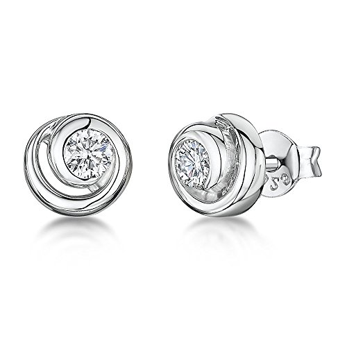 JOOLS by Jenny Brown ® -Sterling Silver Stuf Earrings- With a 4 mm Cubic Zirconia Stone Set Within Swirl Of Silver