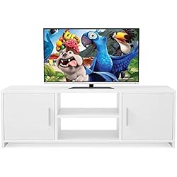 Homfa Meuble TV Bois Blanc avec Portes et Etageres Meuble TV Bas Scandinave Meuble Television Bas 110x35x36cm (Blanche)