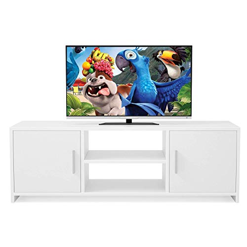 Homfa Meuble TV Bois Blanc avec Portes et Etageres Meuble TV Bas Scandinave Meuble Television Bas 110x35x36cm (Blanche)