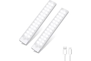 HELCONA Rechargeable Motion Sensor Lights Indoor 2 Pack, Wireless Under Cabinet Light 26 LED Closet Lights Upgrade Adjustable Brightness/Memory Mode Night Lights for Wardrobe, Stairs Kitchen 20CM Cool White