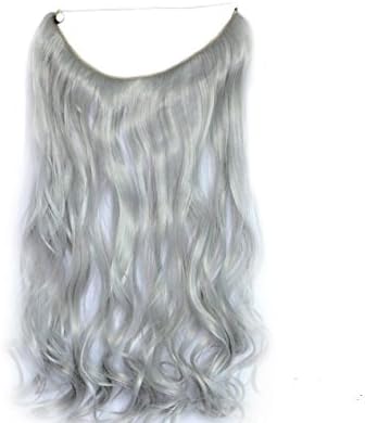 20" One Piece Half Full Head Silver Gray Secret Miracle Wire in Hair Extensions Loose Body Wavy Curly Hairpieces