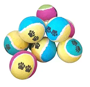 Petlicious & More Dog Toys Tennis Ball Paw Print Dog Ball (Color May Vary, Pack of 12)