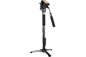 Koolehaoda Appareil photo monopode en aluminium portable avec tête fluide et base de support de trépied pliable pour caméra DSLR, hauteur maximale de 148 cm avec capacité de charge maximale de 3 kg -YT288