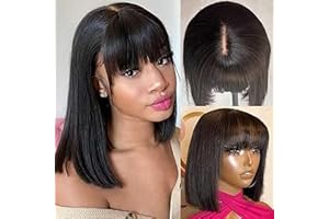 UNILO Perruque Cheveux Humain Brésilien Naturelle Perruque Bob Straight Perruque Courte 2x1 Lace Frontal Wig 180% Density Brésiliennes De Cheveux Vierges Perruques De Cheveux Humains Femmes(10 Pouces)