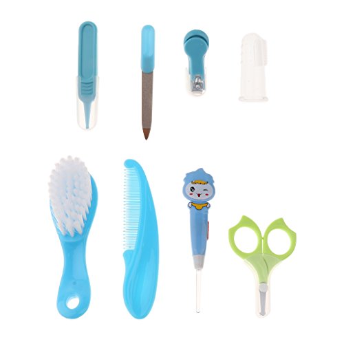Preisvergleich Produktbild Baoblaze 8er Set Baby Pflegeset Nagelpflegeset Maniküre Pediküre Reise Nagelset Baby Schere Nagelknipser Pinzette Maniküreset in Sicherheitsbox - Blau, wie beschrieben