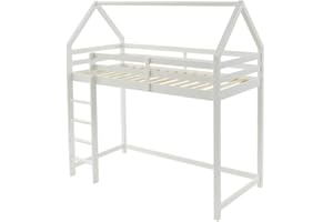 Vente-unique - Cama Alta cabaña 90 x 190 cm - Pino Macizo - Blanco - TARZIA