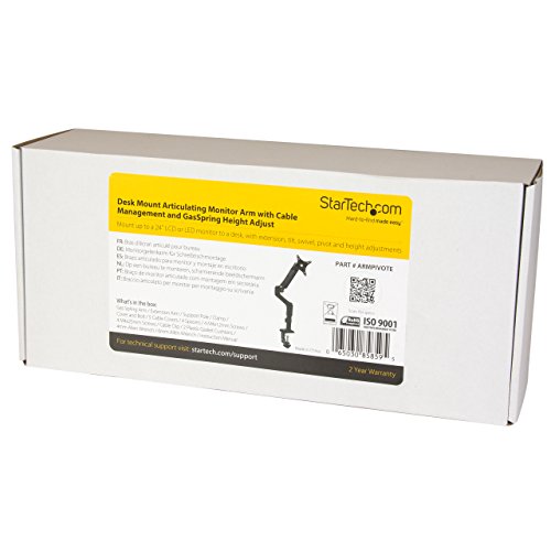 StarTech ARMPIVOTE Tischhalterung mit Gasfeder-Höhenverstellung und Kabelführung für Monitor bis 61 cm (24 Zoll) - 6
