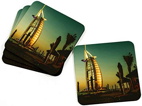 Big Box Art 4-Piece Coaster Set for Drinks with Burj al Arab Dubai Art Design Print | Handmade in The UK Artistic Kitchen, Table and Bar Decor for Tea, Coffee, Wine, Multi-Colour, 9 x 9 m