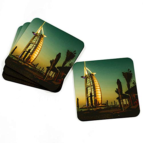 Big Box Art 4-Piece Coaster Set for Drinks with Burj al Arab Dubai Art Design Print | Handmade in The UK Artistic Kitchen, Table and Bar Decor for Tea, Coffee, Wine, Multi-Colour, 9 x 9 m