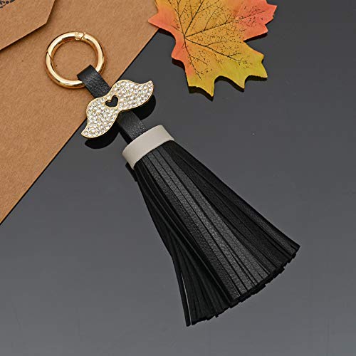 Preisvergleich Produktbild SUPRERHOUNG Kreativer Schnurrbart PU Leder Quaste Schlüsselanhänger Strass Schlüsselanhänger für Frauen Tasche Charms Dekoration (schwarz)