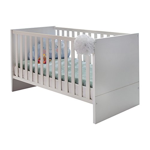 Wimex B01222 Babybett, Holz, alpinweiß / absätze eiche sägerau nachbildung, 76 x 146 x 78 cm