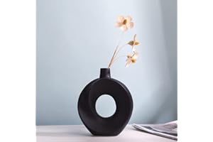 DESCONOCIDO Beihaoer - Jarrón de cerámica para decoración moderna del hogar,jarrones redondos mate de flores de pampa minimalista,estilo nórdico,bohemio,para boda,cena,fiesta,oregalo decorativo (S,negro)