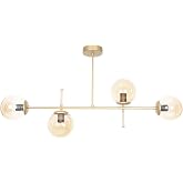 Fer Avize &Ccedil;ello Modern L&uuml;ks Tasarım Gold Renk Bal Camlı Tavan Yemek Masası &Uuml;st&uuml; -Salon 4 l&uuml; Avize