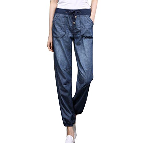 junkai Casual Summer Pants for Womens - Jeans Loose Denim Pants Soft Comfortable Harem Pants Casual Trousers Long Pants Light Blue Dark Blue S-4XL