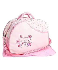 Unique Ideas New Born Baby Multipurpose Polyester Diaper/Mother Bag with Holder Diaper Changing Multi Compartment (Printed Pink, Medium)