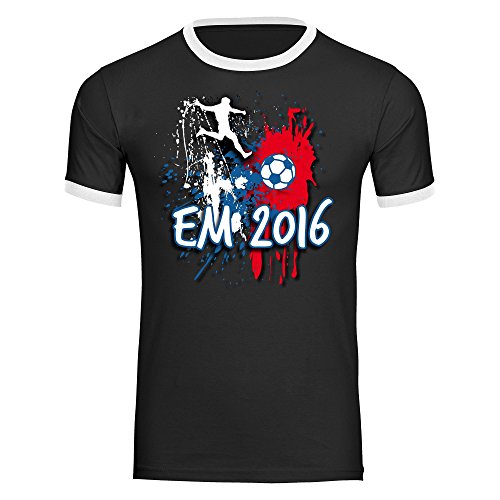 T-Shirt Fußball Europameisterschaft EM 2016 Frankreich Herren schwarz / weiß Gr. S – 2XL France Germany Deutschland, Größe:XXL