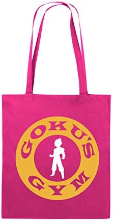 Comedy Bags - SON GOKU'S GYM - jute bag - long handles - 38x42cm - Colour: pink / yellow-white