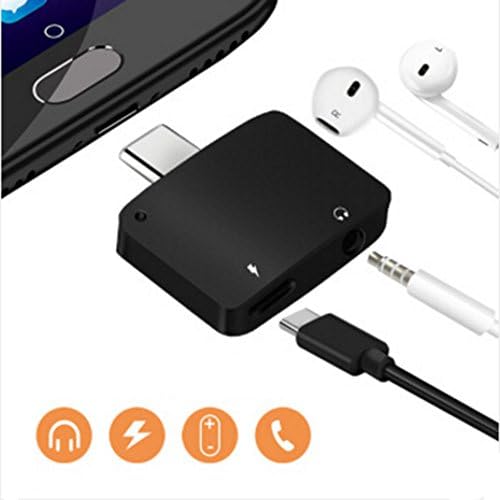 2 in 1 Type C to 3.5mm Adapter, Bkayp Mini Splitter Headphone Jack Audio Connector Convertor Cable Supports Audio and Charging for LeEco Le 2, Letv Le Max 2, Letv Le Pro 3, Xiaomi 6,Xiaomi Mix2, Xiaomi note3, Letv, Huawei and Other Smartphones with Type C Port - (Black)