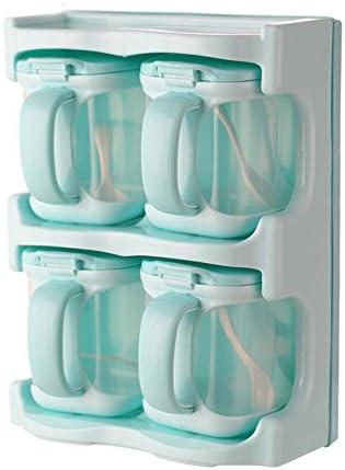 4Pcs/Set Transparent Spice Jar Simple Lid Seasoning Box Kitchen Tools Salt Condiment Cruet Storage Box (Blue)