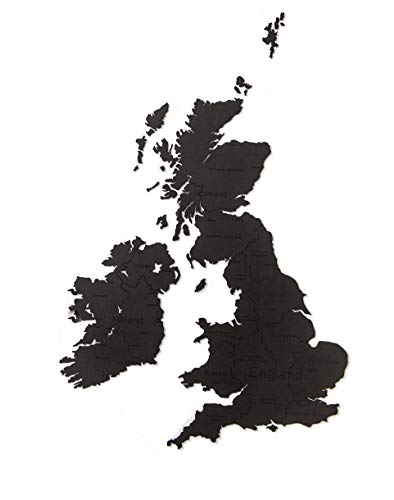 MiMi Innovations Lussuosa Decorazione da Parete in Legno con Mappa del Paese United Kingdom And Republic of Ireland 106x61 cm/41.7x24 Pollici | Nero