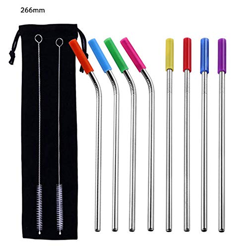 Dreameryoly Stainless Steel Straw Set Straw Silicone Sleeve Food Grade 304 Stainless Steel Straw Teeth Shockproof 6mm Caliber Silicone Sleeve And Mini Pouch