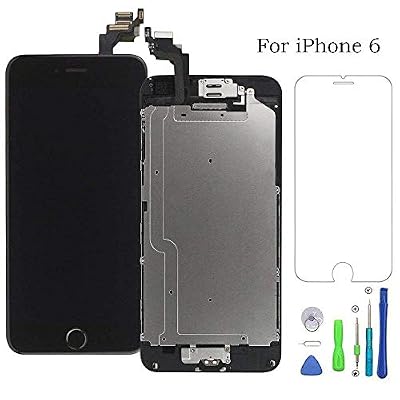 EXW Ecran LCD Vitre Tactile Complet sur Châssis pour iPhone 6 Noir avec Outils Bouton Home Écouteur Interne Caméra De Face Tout Assemblé