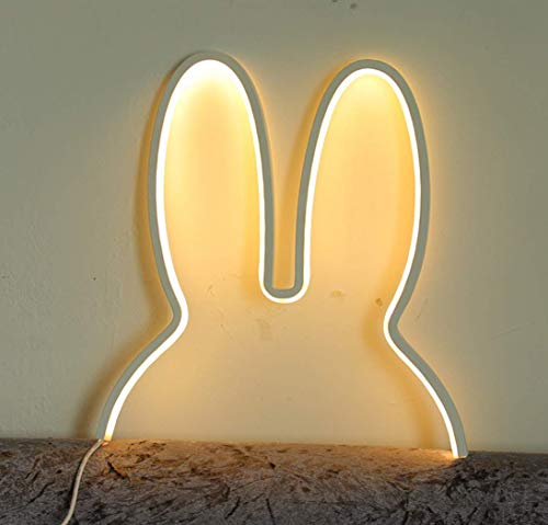 Shufeng LED Veilleuse USB Charge Lapin Oreille Forme Néon Inscrivez-Vous Néon Veilleuse Mur Décoration Lampe pour Bébé Chambre d'anniversaire Cadeau De Noël,White