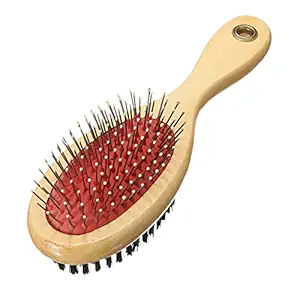 Emily Pets Wooden Handle Double Sided Pin and Bristles Pet,Puppy,Dog and Cat Grooming Hair Brush-for Grooming and Care(Small, Color: Red Black)