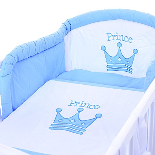 LCP Kids Prince Baby Bedding Complete Set XXL 9 pcs 135x100 - embroidered subject - Cot Bumper and Canopy - cotton surface