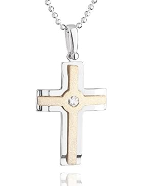 fish - Jungen, Mädchen-Silberkette Sterlingsilber 925 Swarovski Elements Kreuz Anhänger vergoldet