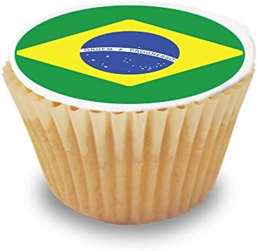 48 x Brazil / Brazilian Flag - Pre-Cut Round Cupcake Topper Premium Quality Icing Sheet