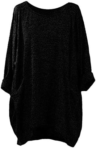 Javpoo Fashion Womens Long Sleeve O Neck Pocket T Shirts Loose Casual Blouses E